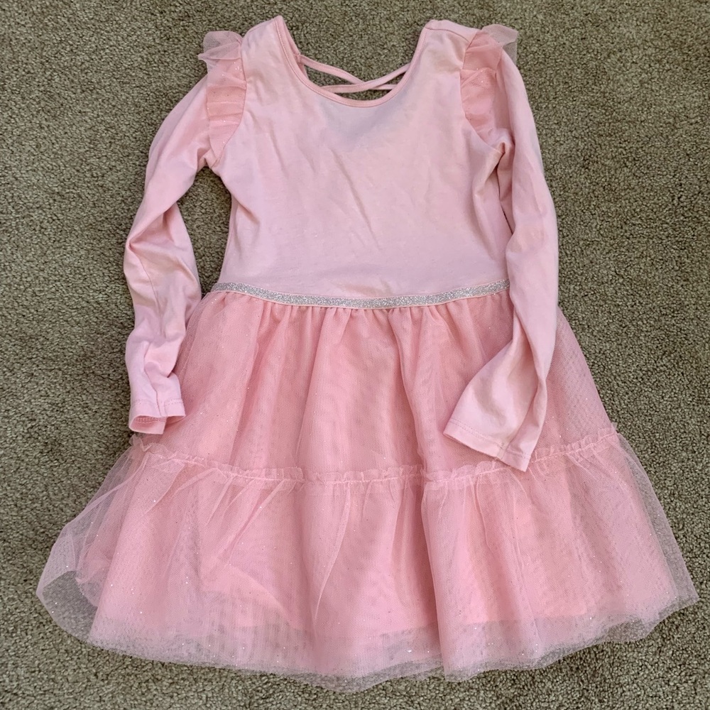 Pink Long Sleeve Dress with Tulle Skirt